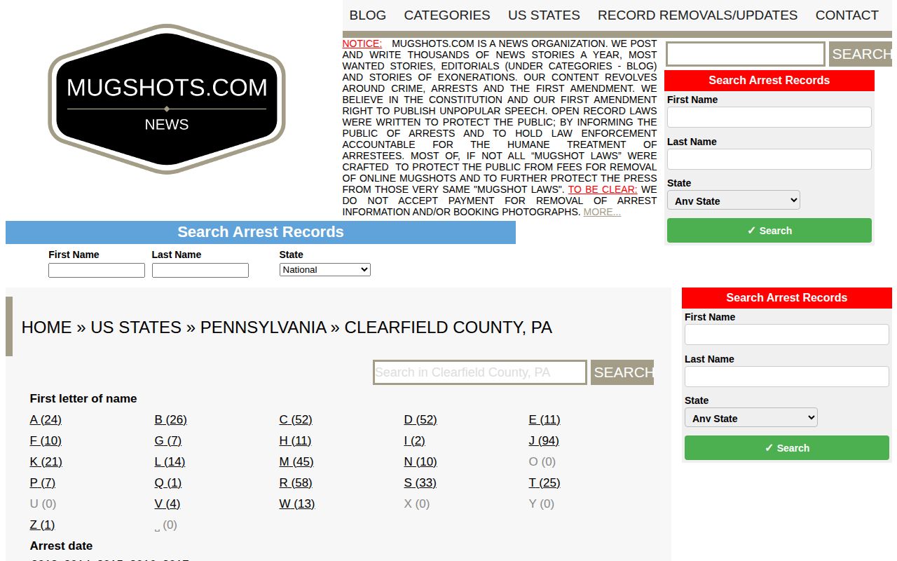 Clearfield County historical mugshot index source view