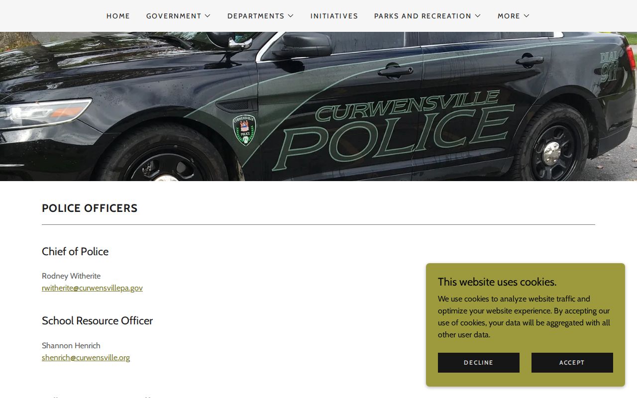 Clearfield County Curwensville Borough Police official arrest-record source page